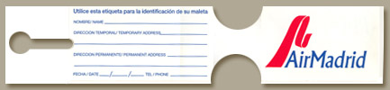 etiqueta de identificación Air Madrid